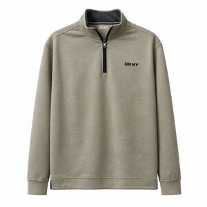 DKNY Quarter Zip Pullover L Olive Green NWT Minimal Logo Sweatshirt